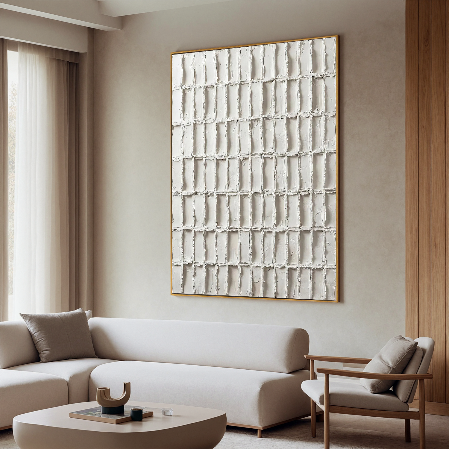 Poetry of Order – Minimalist Textured Grid Painting | Modern Wabi-Sabi Plaster Geometric Entryway Art