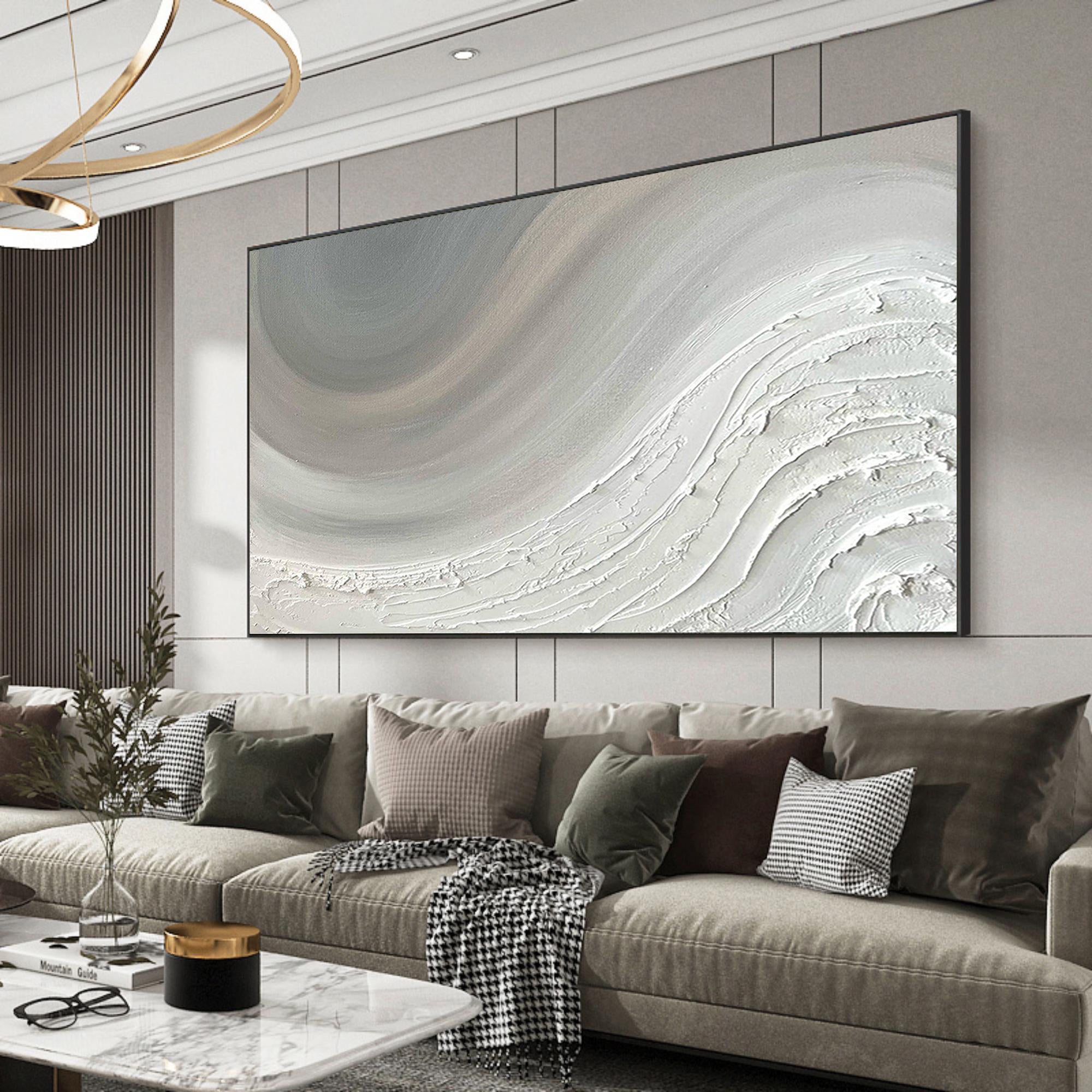 Ethereal Flux – Wabi-Sabi Gray & White Textured Abstract Art | Modern Minimalist Sofa Backdrop Art