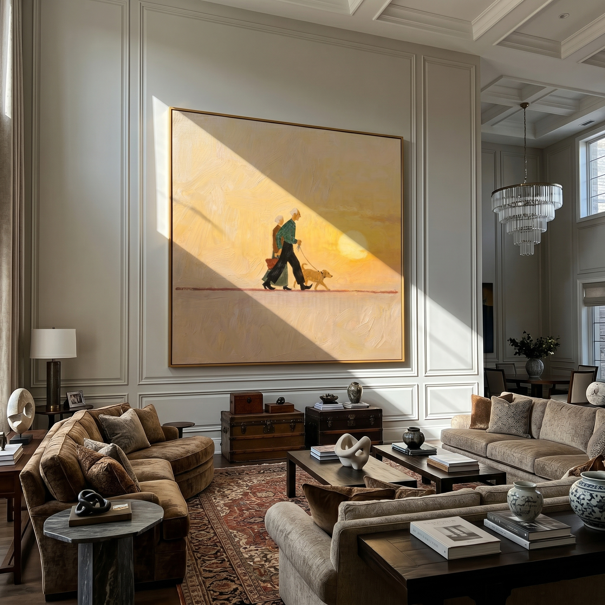 The Golden Hour Walk painting in a room setting