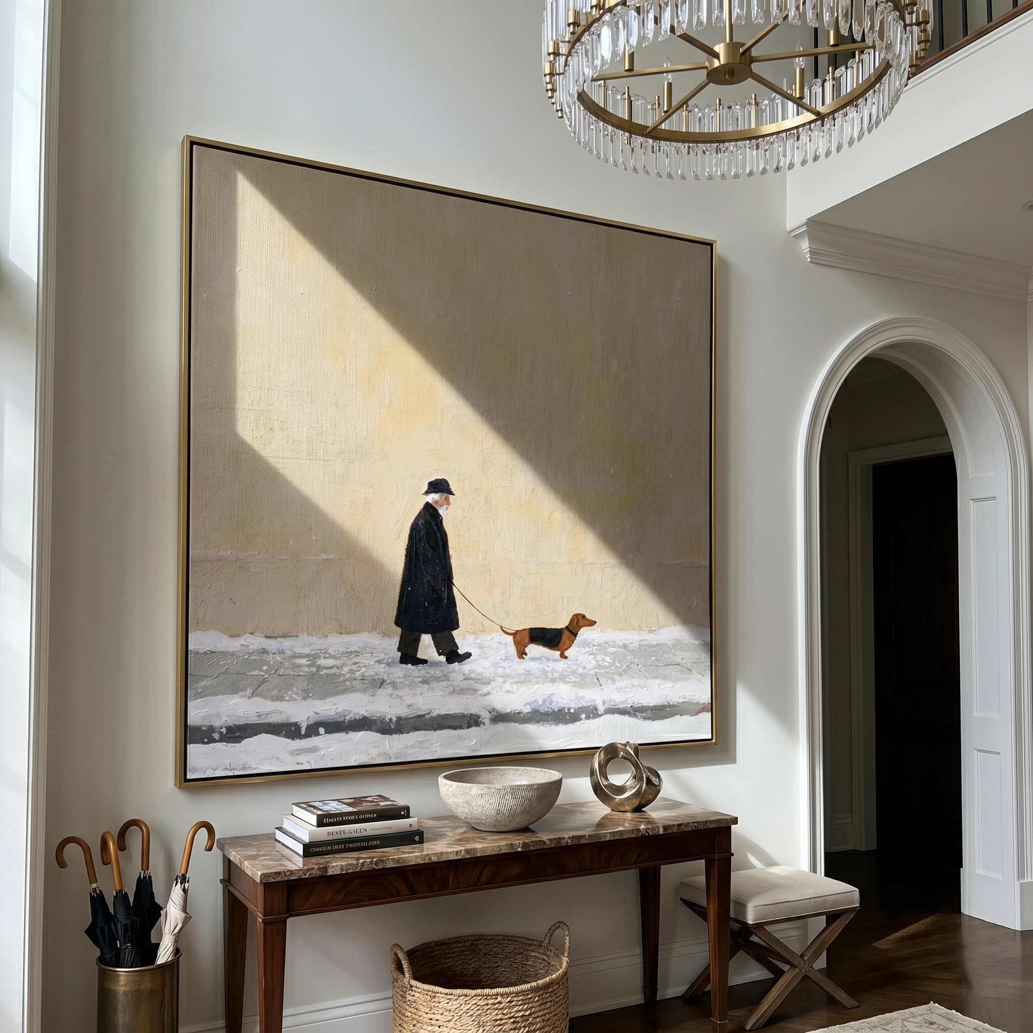 The First Snowfall painting in a living room setting