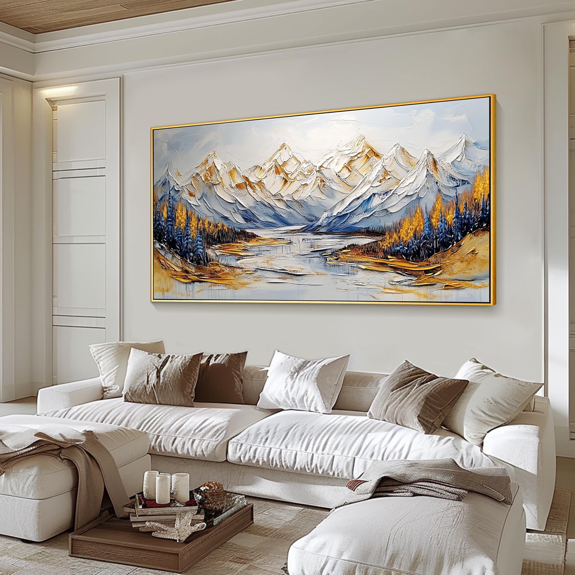 Echo of the Glacier – Modern Luxury Mountain Landscape Painting | Horizontal Impasto Living Room Art
