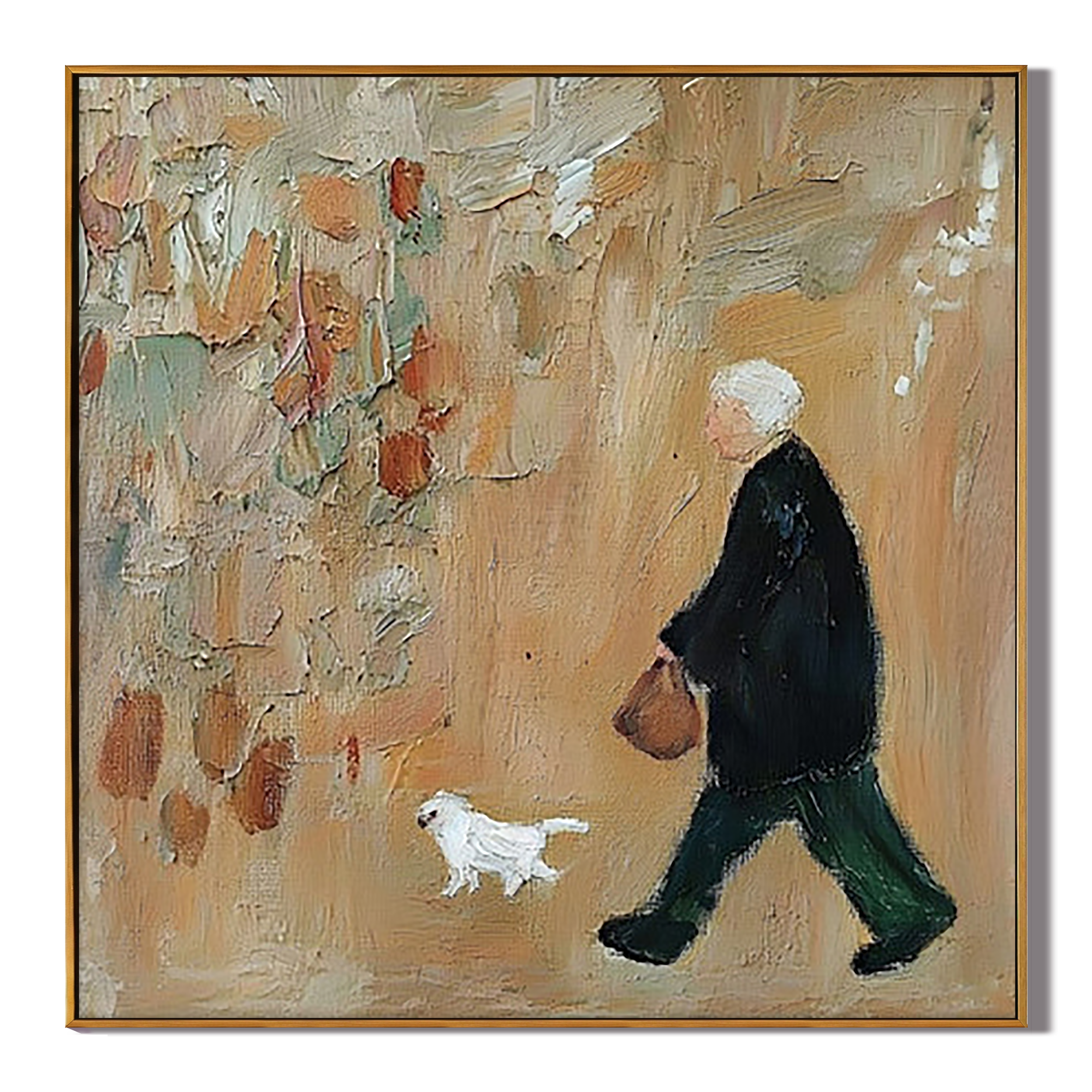 The Falling Leaves Companion painting, wood frame, white background