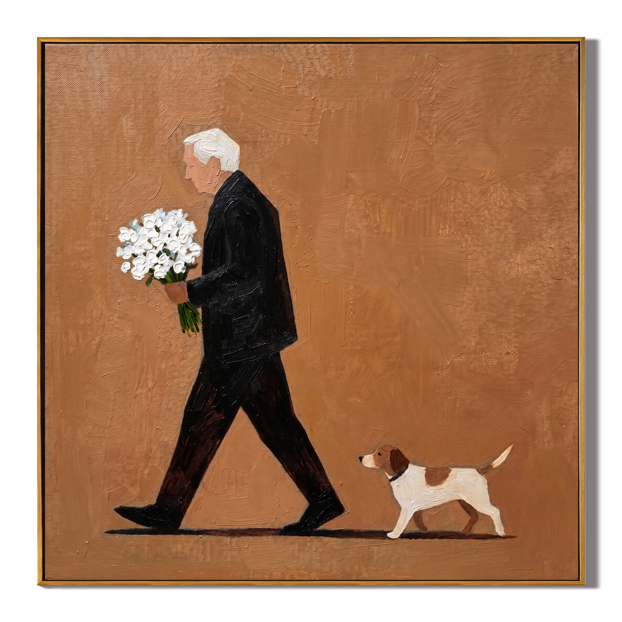 The Bouquet for Her painting, wood frame, white background