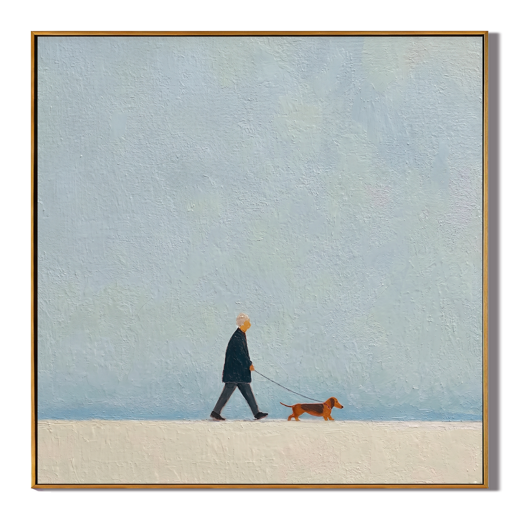 The Quiet Horizon Walk painting, wood frame, white background
