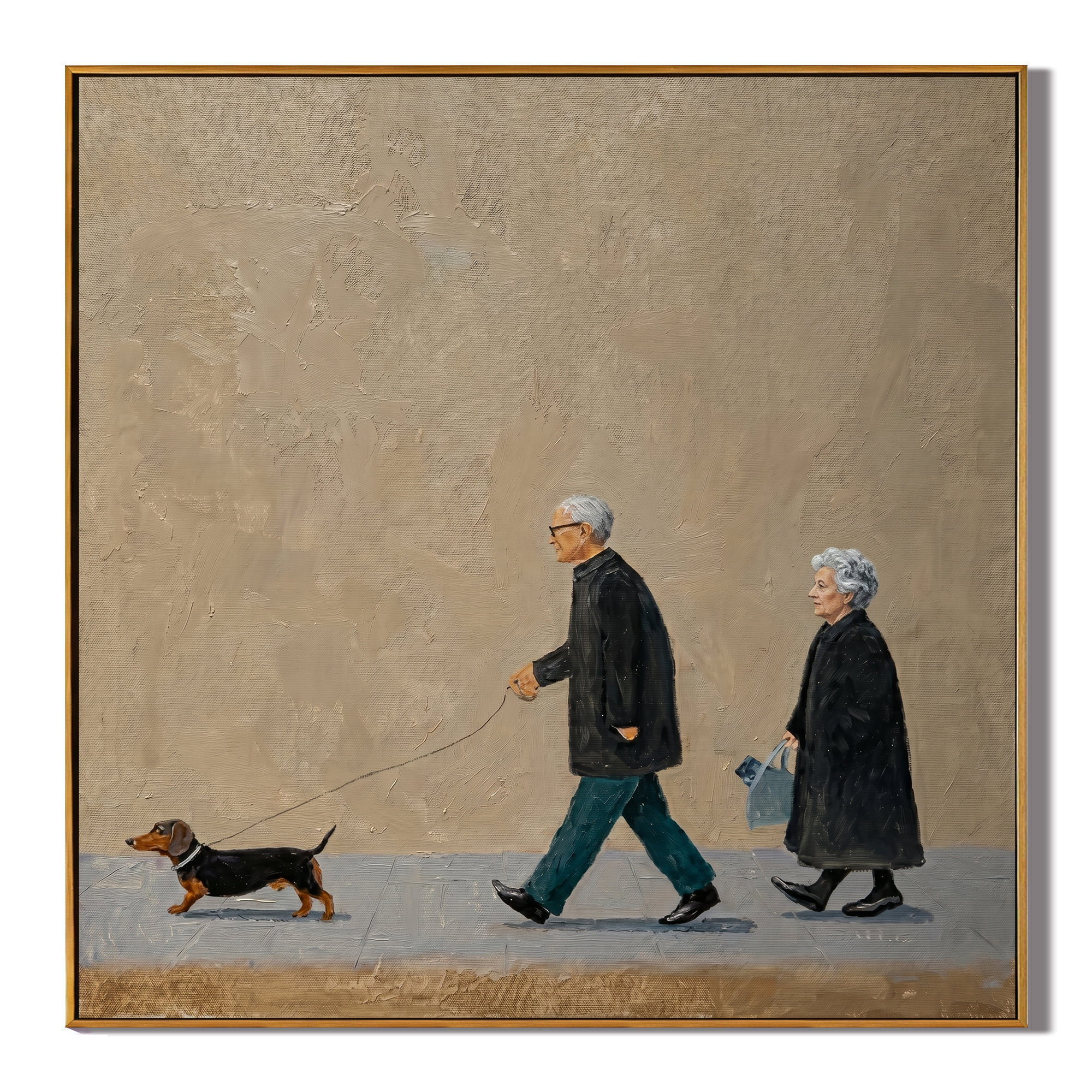 The Daily Walk Together painting, wood frame, white background
