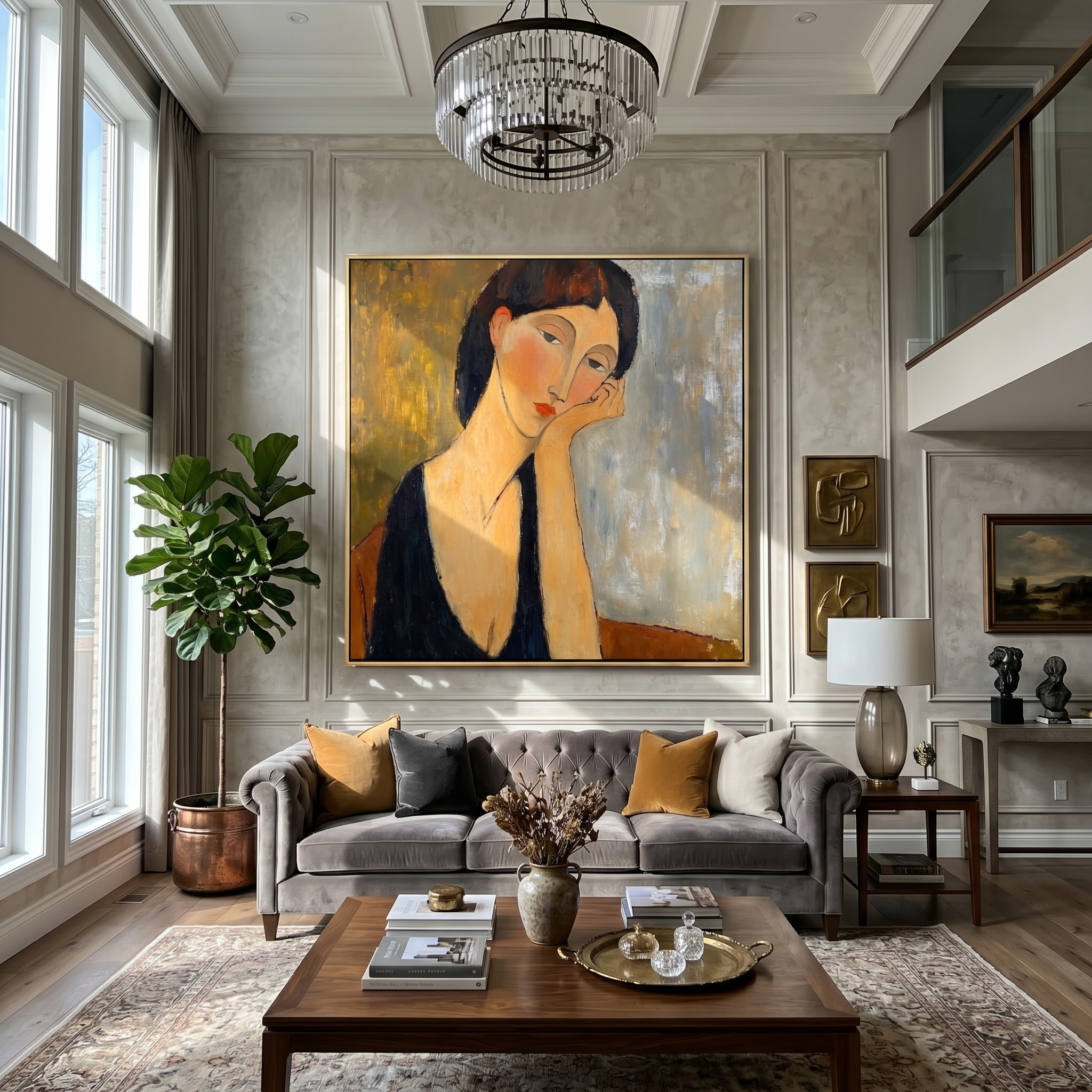Ochre Solitude – Elongated Portrait Painting | Contemporary Minimalist Square Art