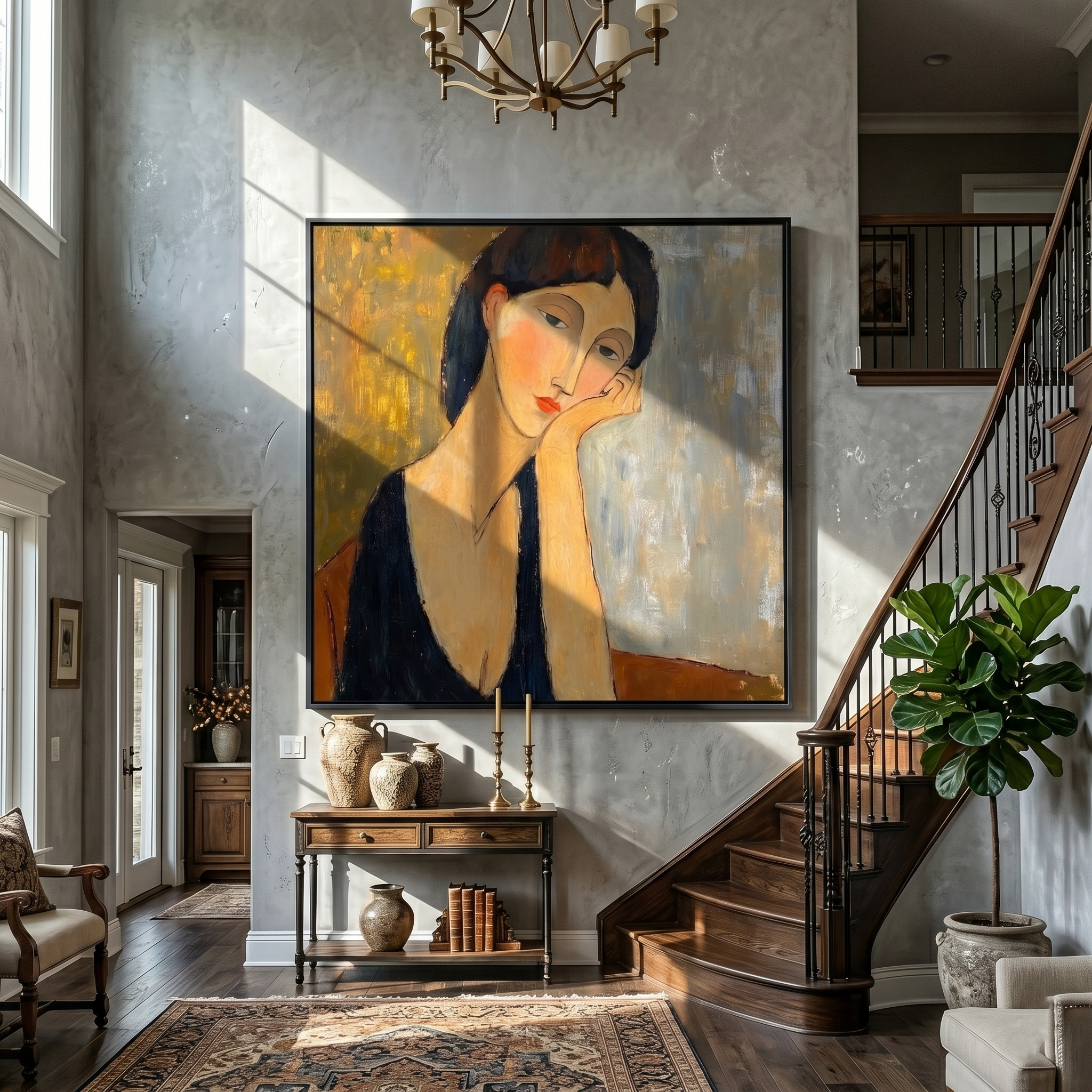 Ochre Solitude – Elongated Portrait Painting | Contemporary Minimalist Square Art
