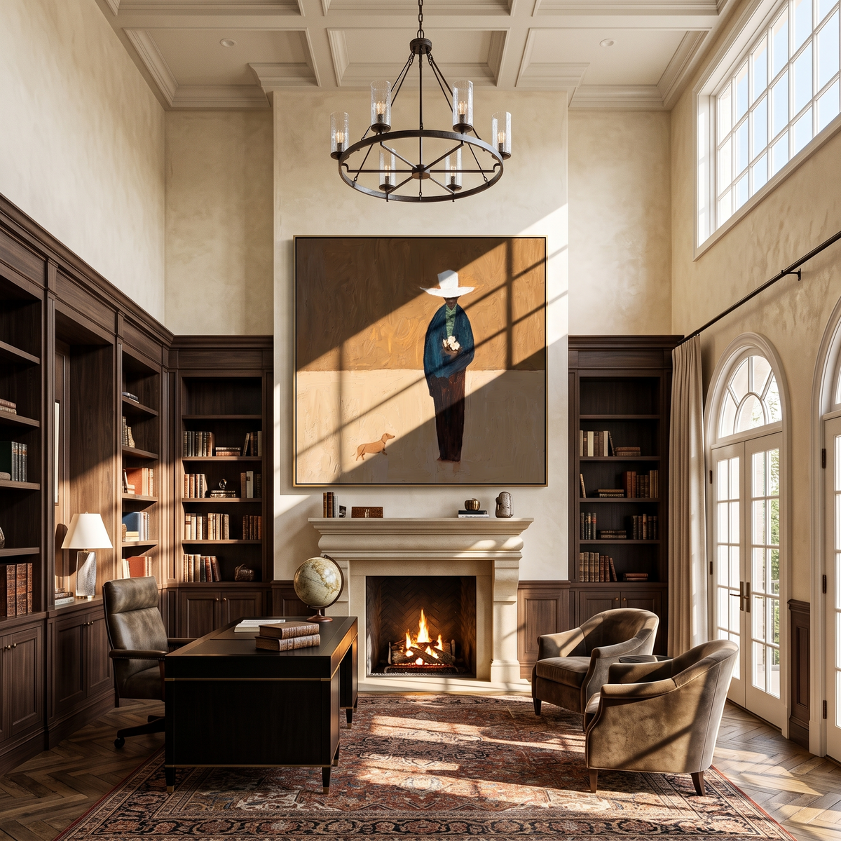 White Brim Small Companion people and pets wall art above contemporary furnishings
