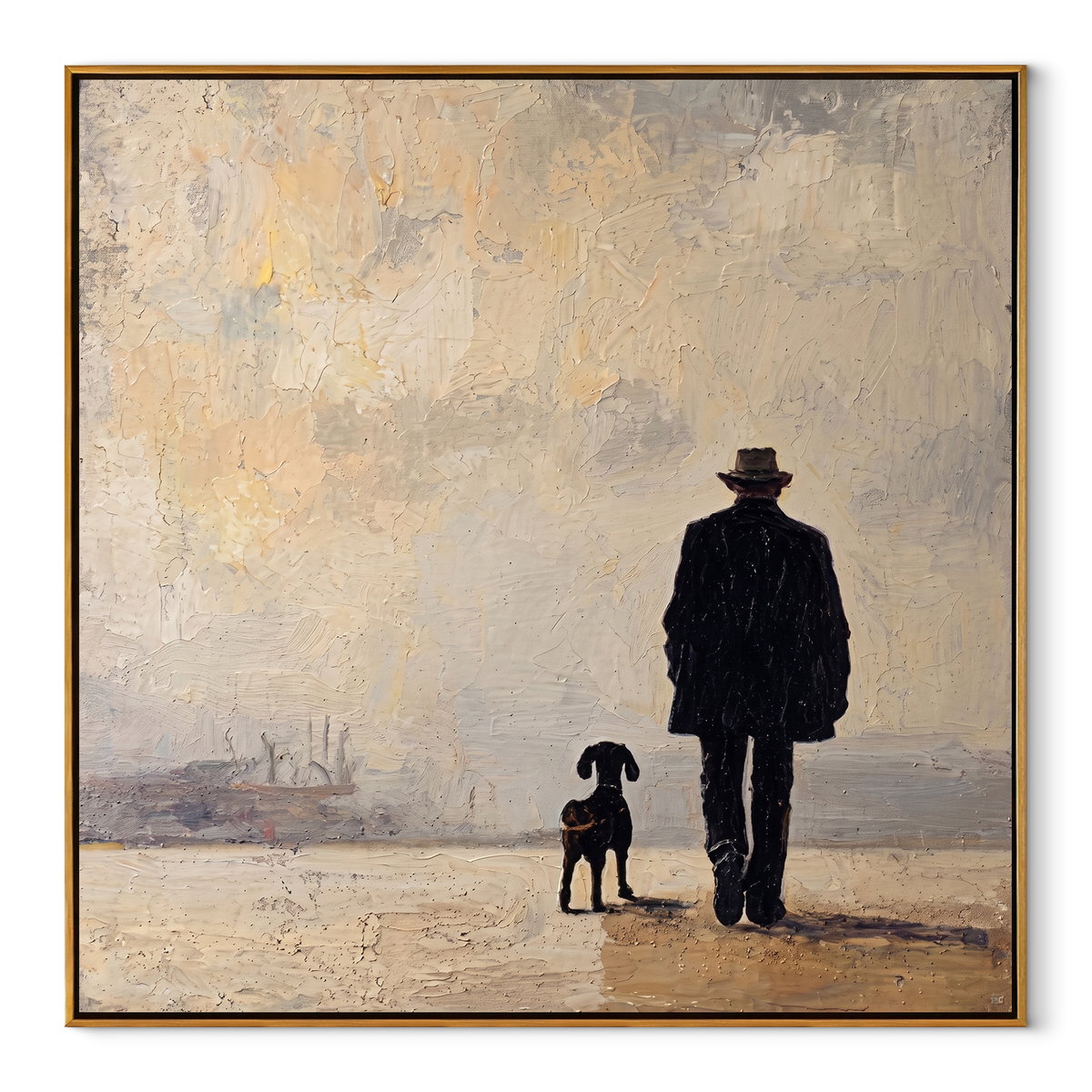 Fog Keeps Their Footsteps square painting in a wood frame on a white background