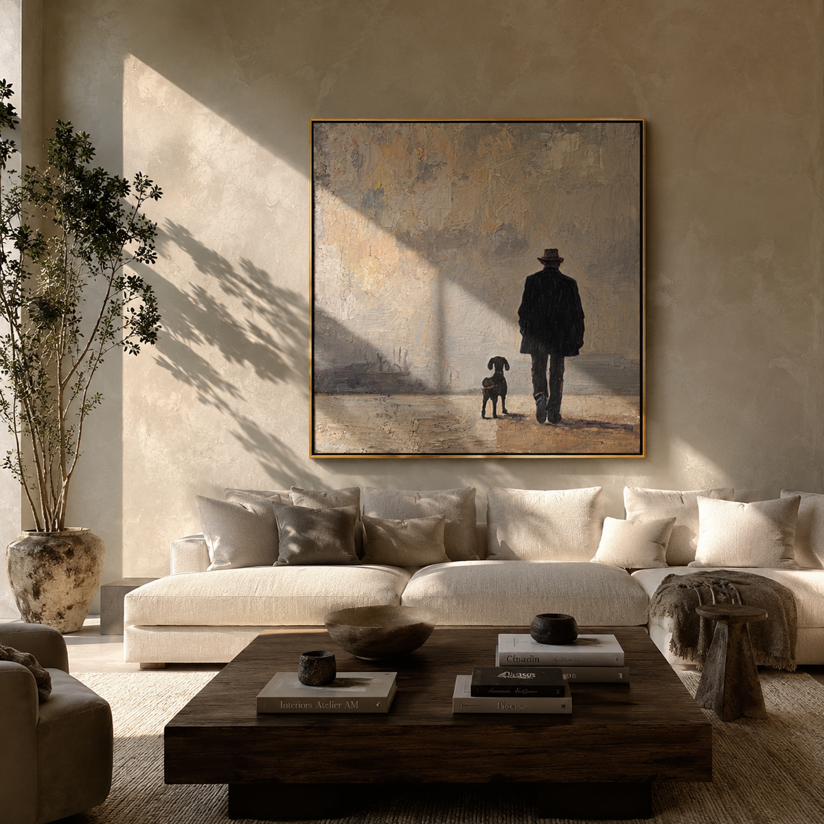 Fog Keeps Their Footsteps artwork styled as a warm modern focal point