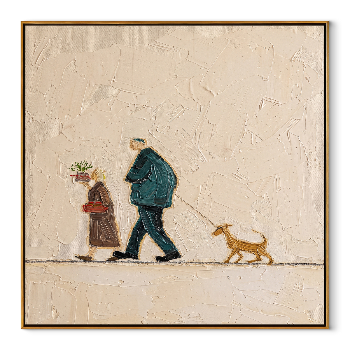 Flowers Travel Beside Them square painting in a wood frame on a white background