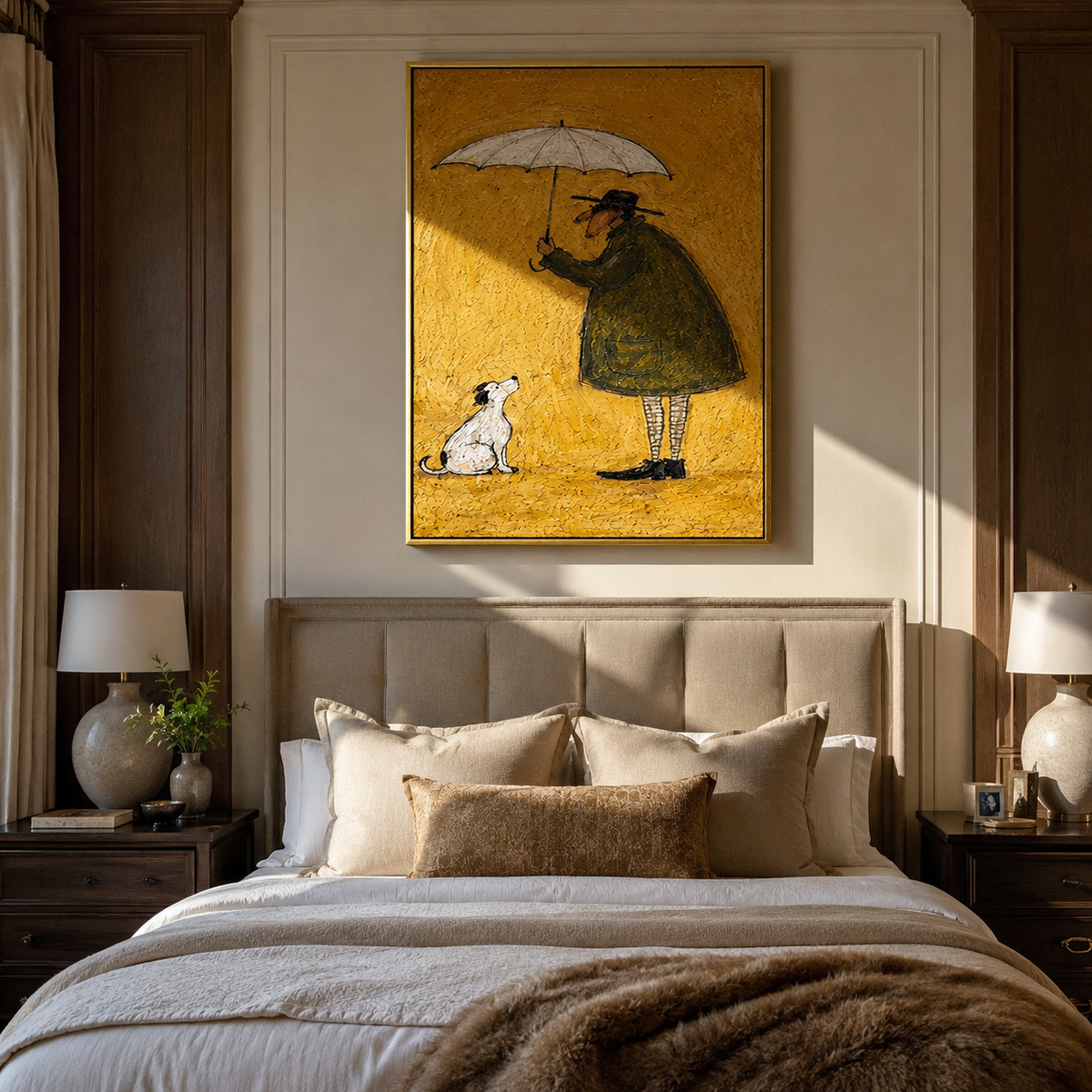 Umbrella Shelters Quiet Friend painting presented in an alternate room setting