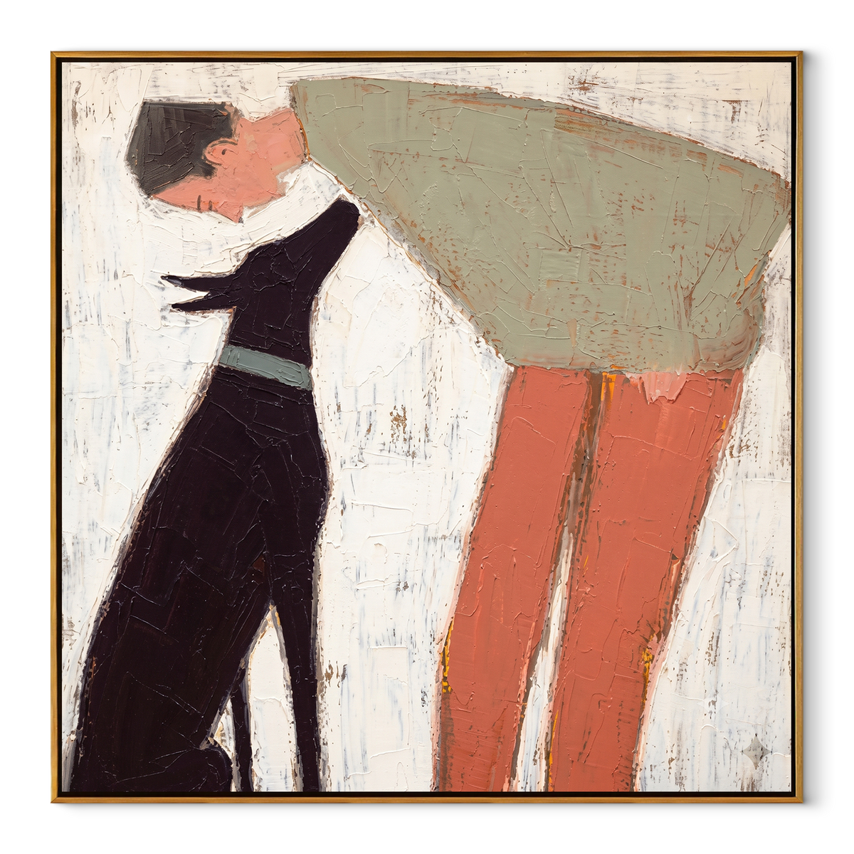 Soft Giant Leans Close square painting in a wood frame on a white background
