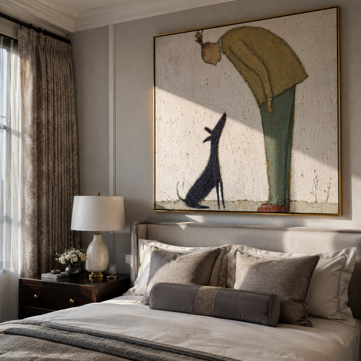 Long Dog Holds Gaze painting presented in an alternate room setting