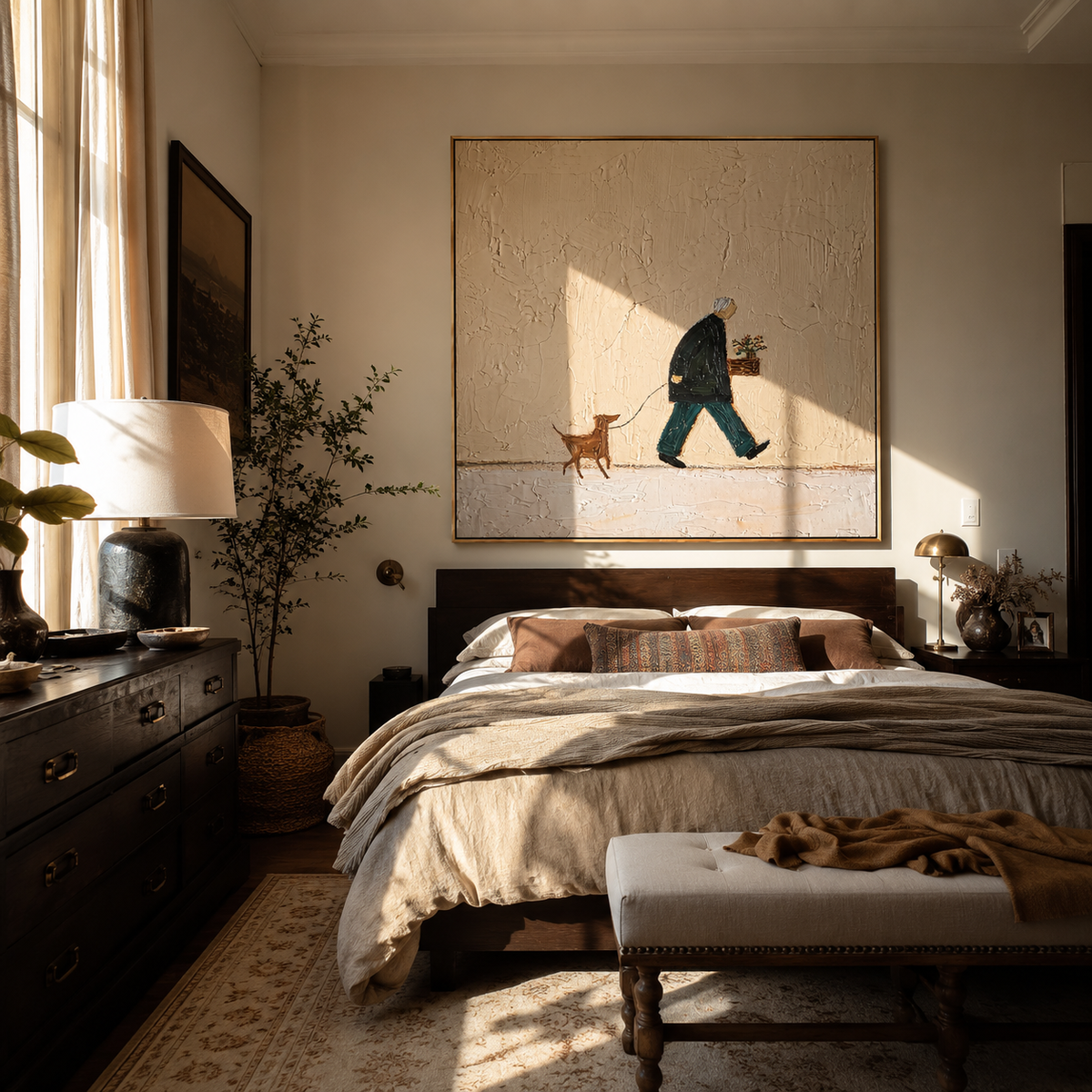 Flowers Lead Red Hound people and pets wall art above contemporary furnishings