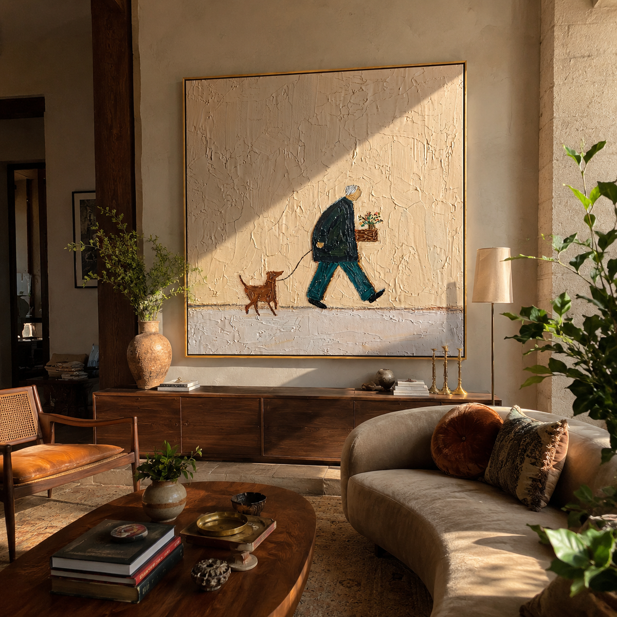 Flowers Lead Red Hound artwork styled as a warm modern focal point