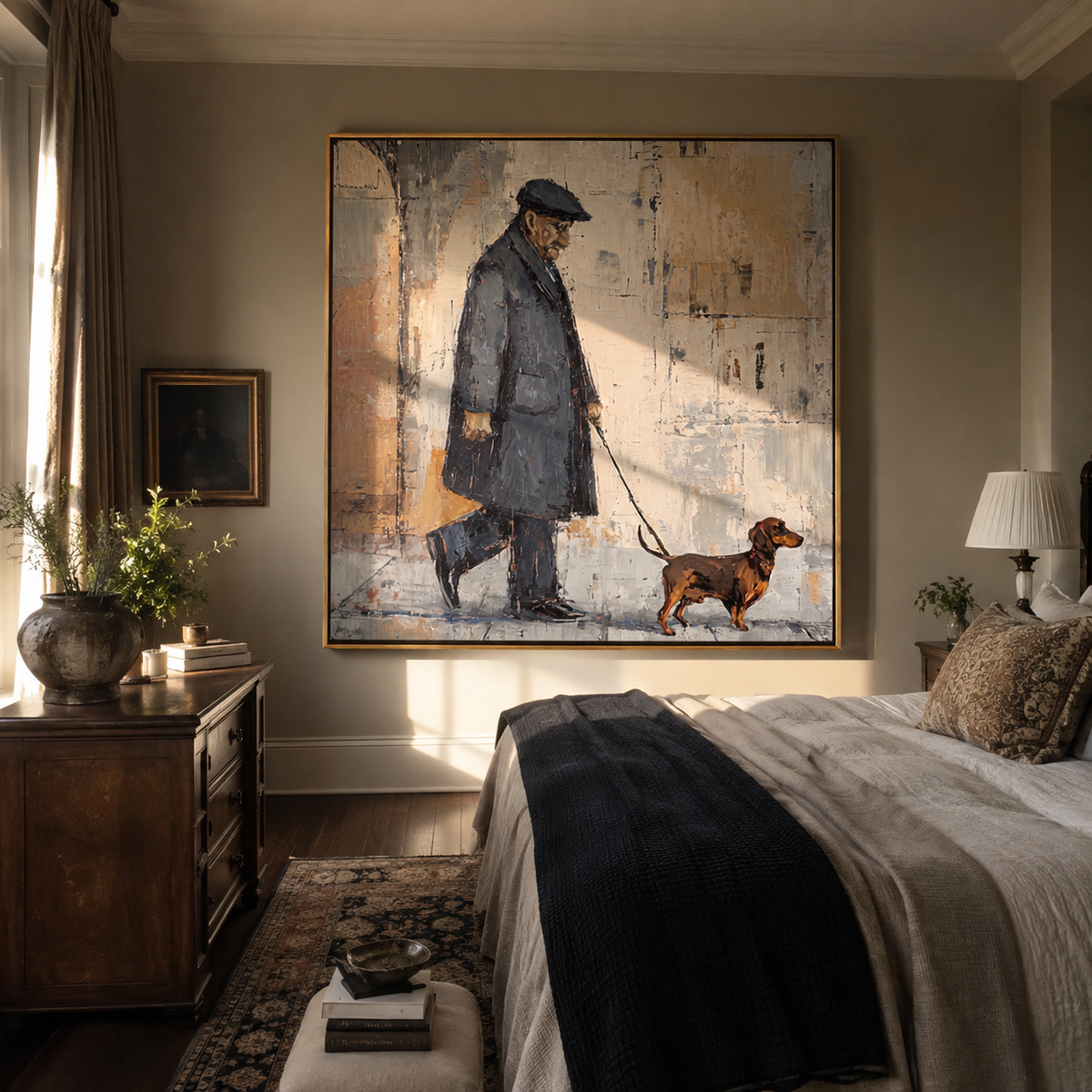 City Walls Follow Dachshund painting presented in an alternate room setting