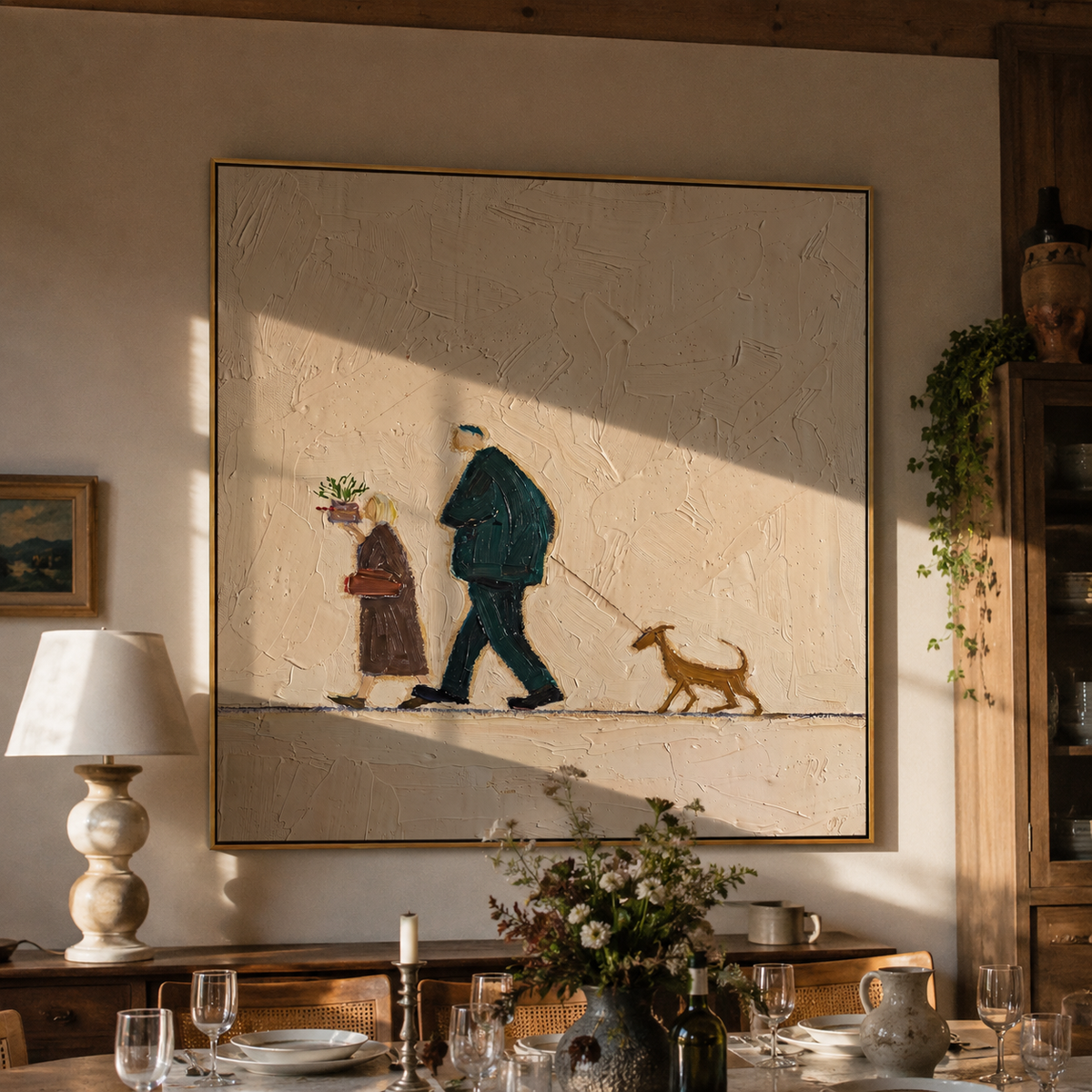 Garden Gift Walks Home painting presented in an alternate room setting