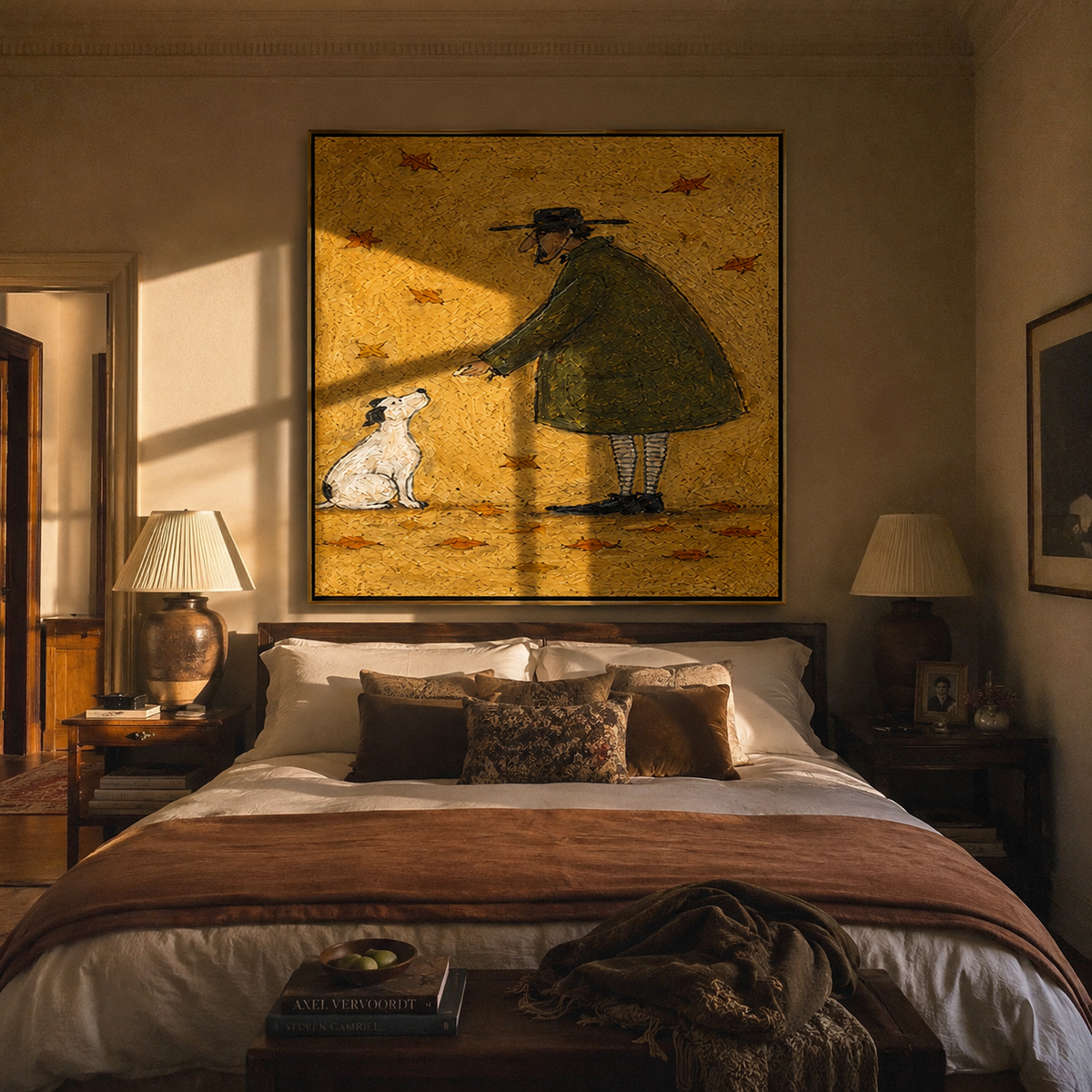 Autumn Leaves Circle Friends painting presented in an alternate room setting
