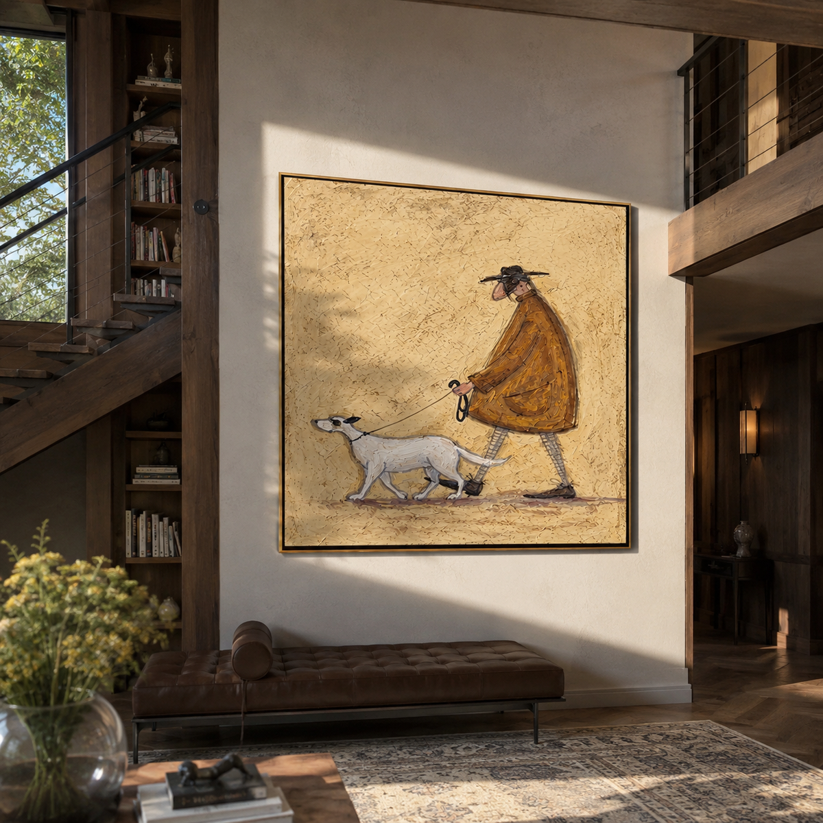 White Hound Sets Pace painting presented in an alternate room setting
