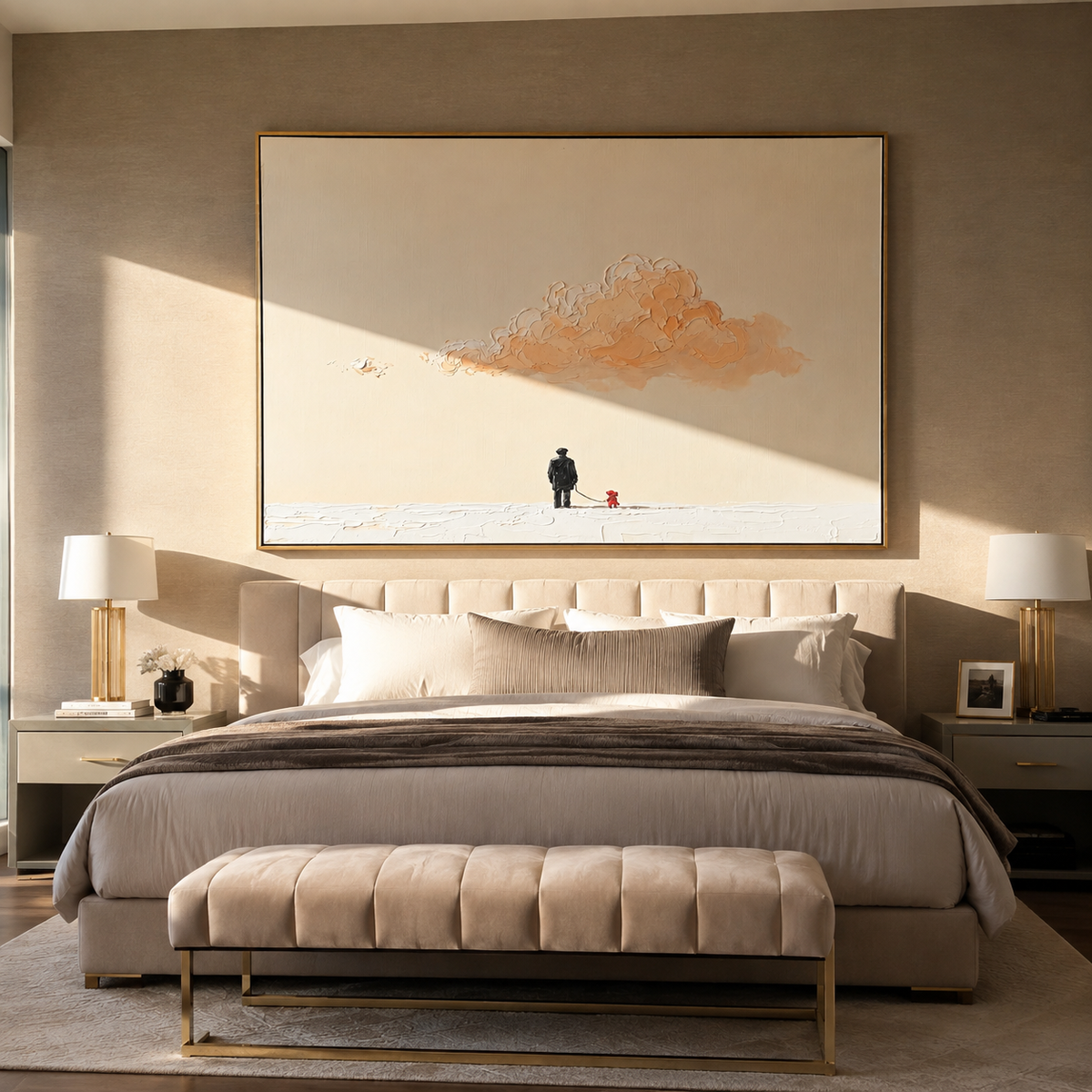 Peach Cloud Tiny Walk painting presented in an alternate room setting