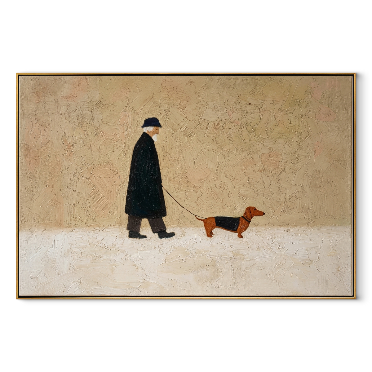 Quiet Coat Orange Hound horizontal painting in a wood frame on a white background