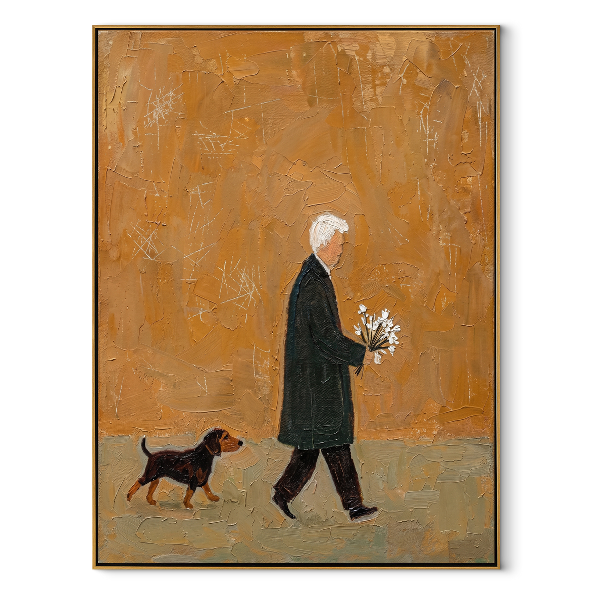 Flowers Cross Amber Air vertical painting in a wood frame on a white background