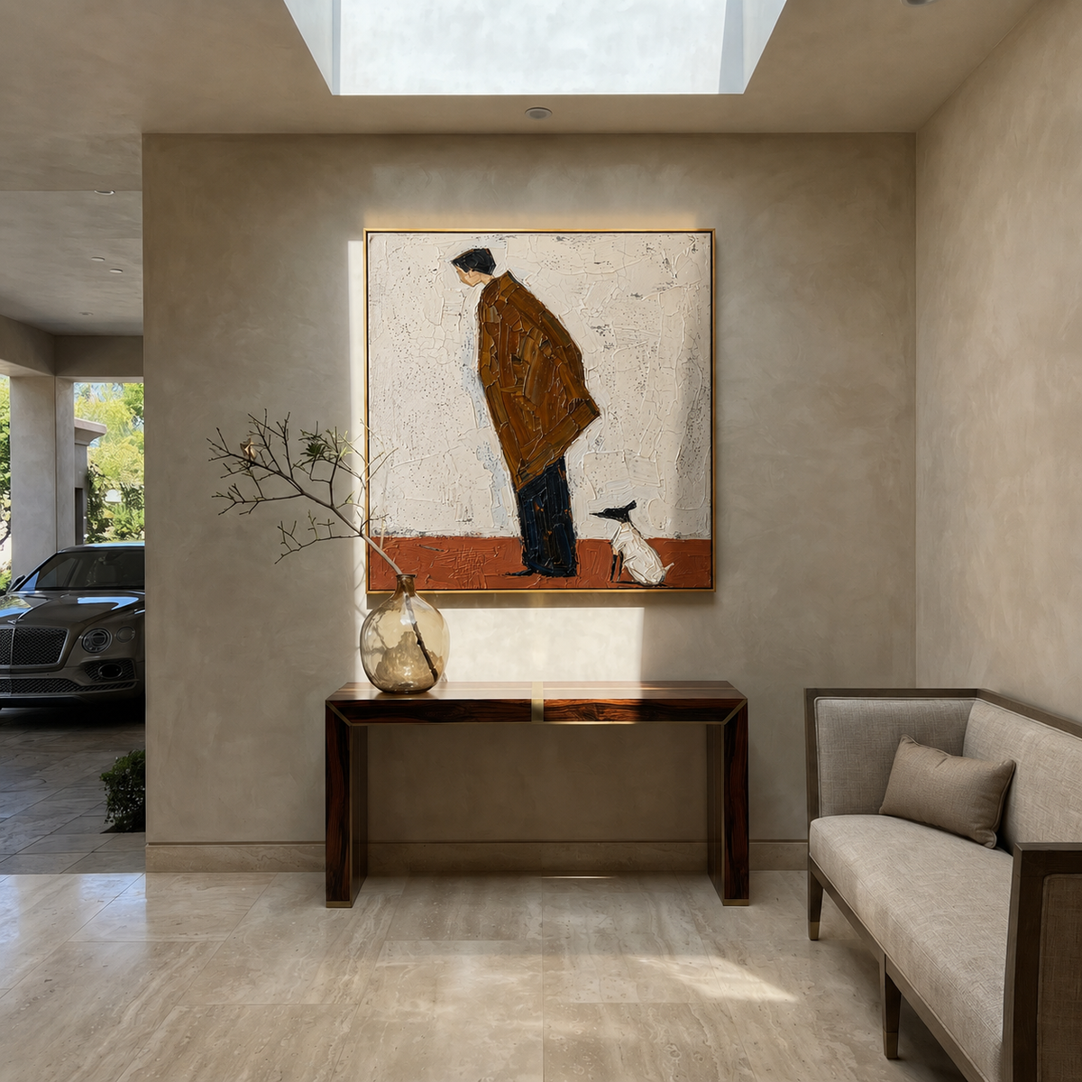 Brown Coat Bends Close painting presented in an alternate room setting