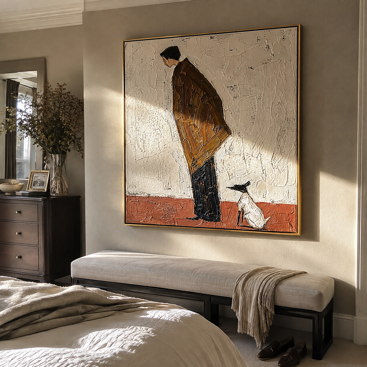 Brown Coat Bends Close artwork styled as a warm modern focal point