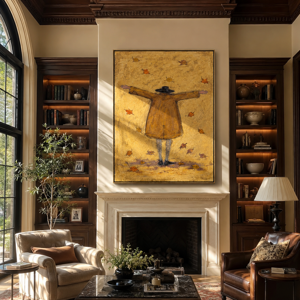 Autumn Leaves Welcome Arms painting presented in an alternate room setting