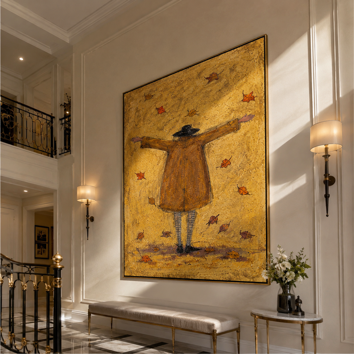Autumn Leaves Welcome Arms artwork styled as a warm modern focal point