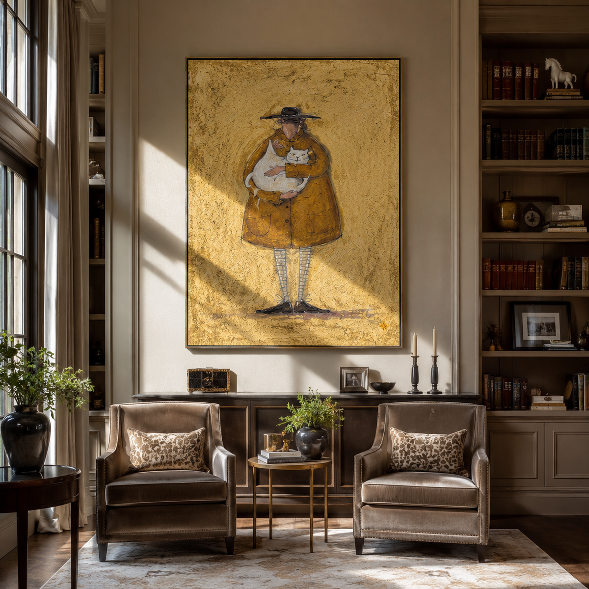 Small Friend Held Close artwork styled as a warm modern focal point