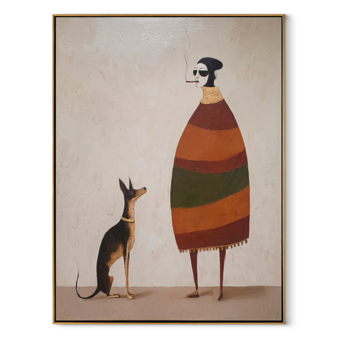 Striped Dress Loyal Shadow square painting in a wood frame on a white background