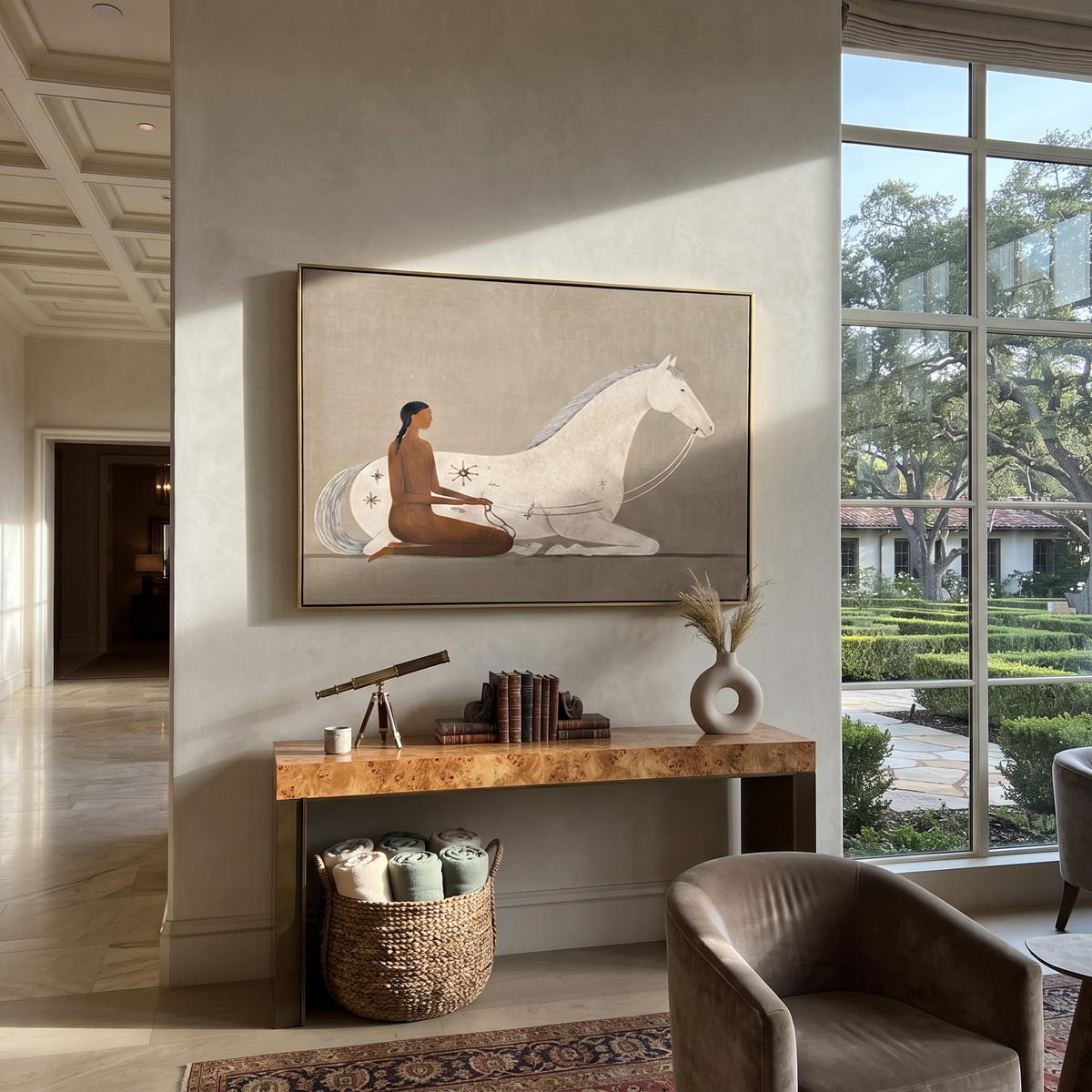 Resting Horse Grounded Calm displayed with natural materials and quiet decor