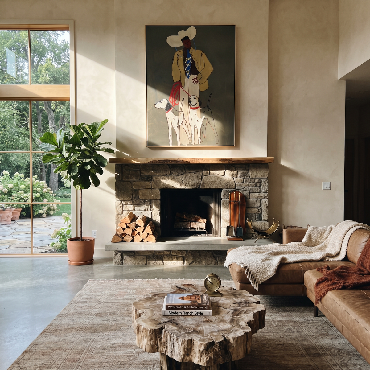 Cowboy Keeps Three Companions artwork styled as a warm modern focal point
