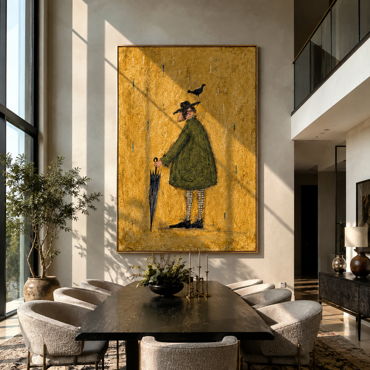 Black Bird Green Coat artwork styled as a warm modern focal point