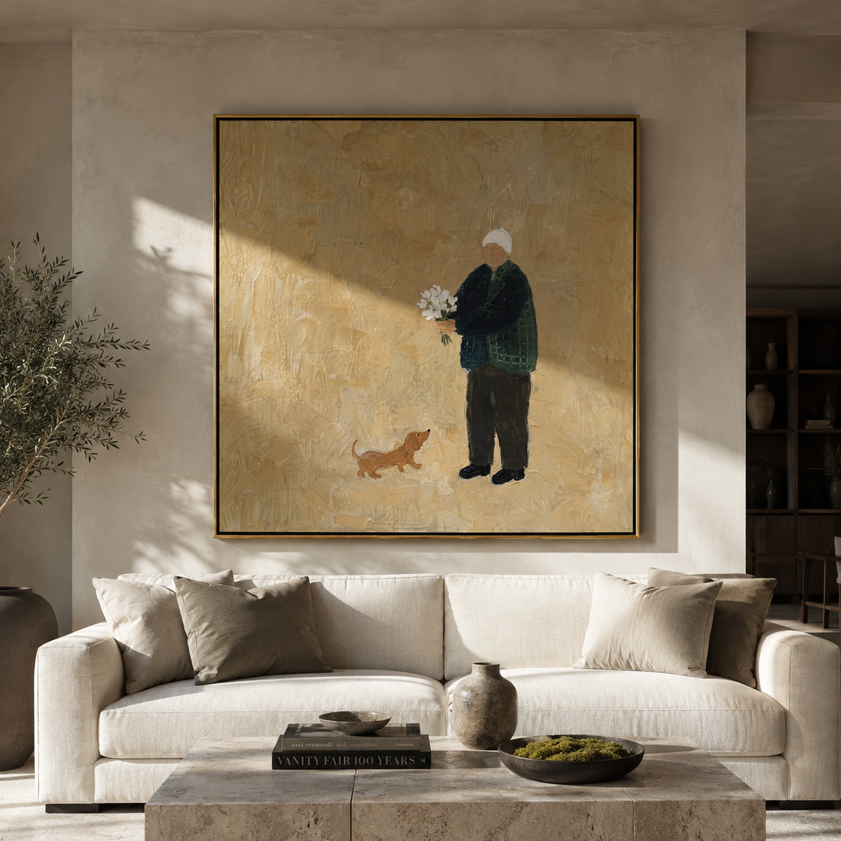 Flowers Find Small Hound people and pets wall art above contemporary furnishings