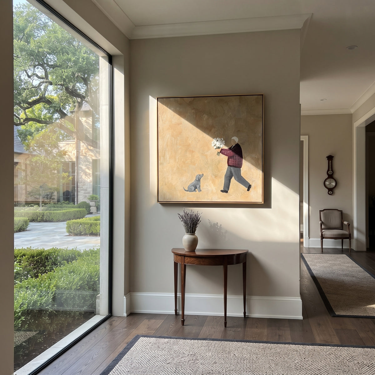 Flowers Meet Grey Cat people and pets wall art above contemporary furnishings