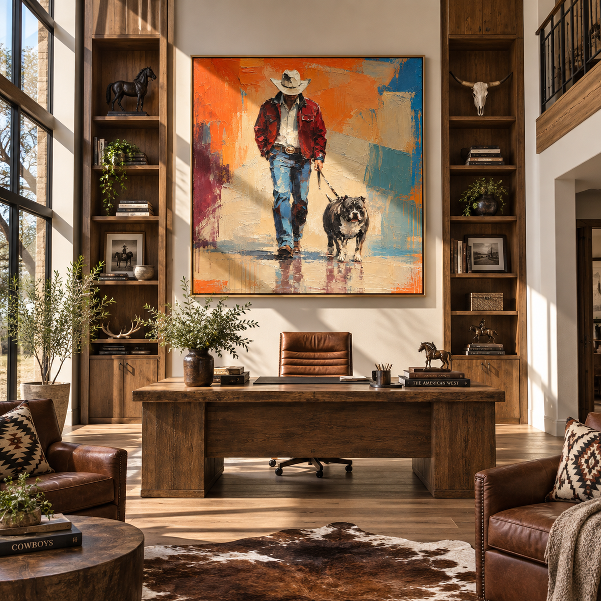 Bright Street Shaggy Friend people and pets wall art above contemporary furnishings