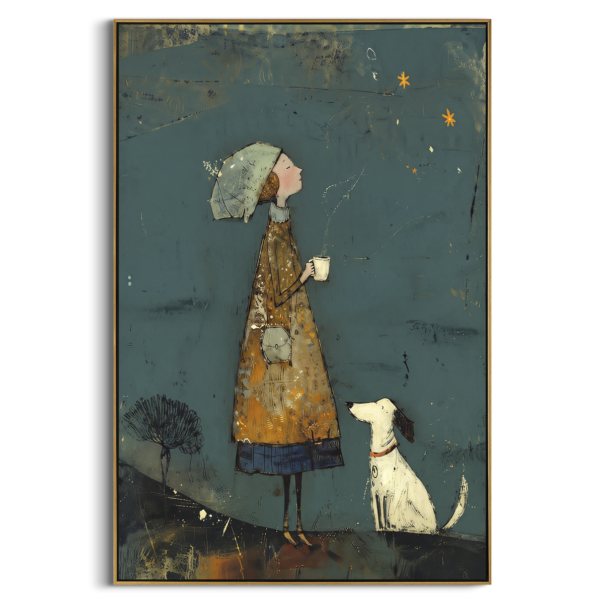 Stars Above Faithful Company vertical painting in a wood frame on a white background