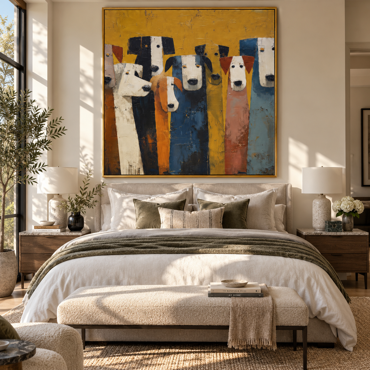 Many Hounds Wait Together displayed with natural materials and quiet decor
