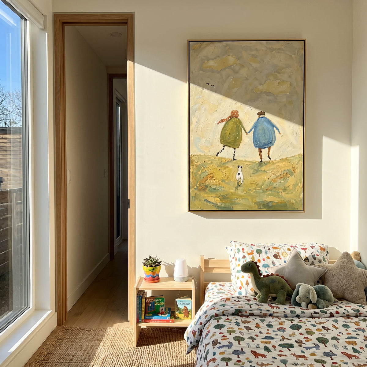 Hilltop Walk for Three artwork styled as a warm interior focal point