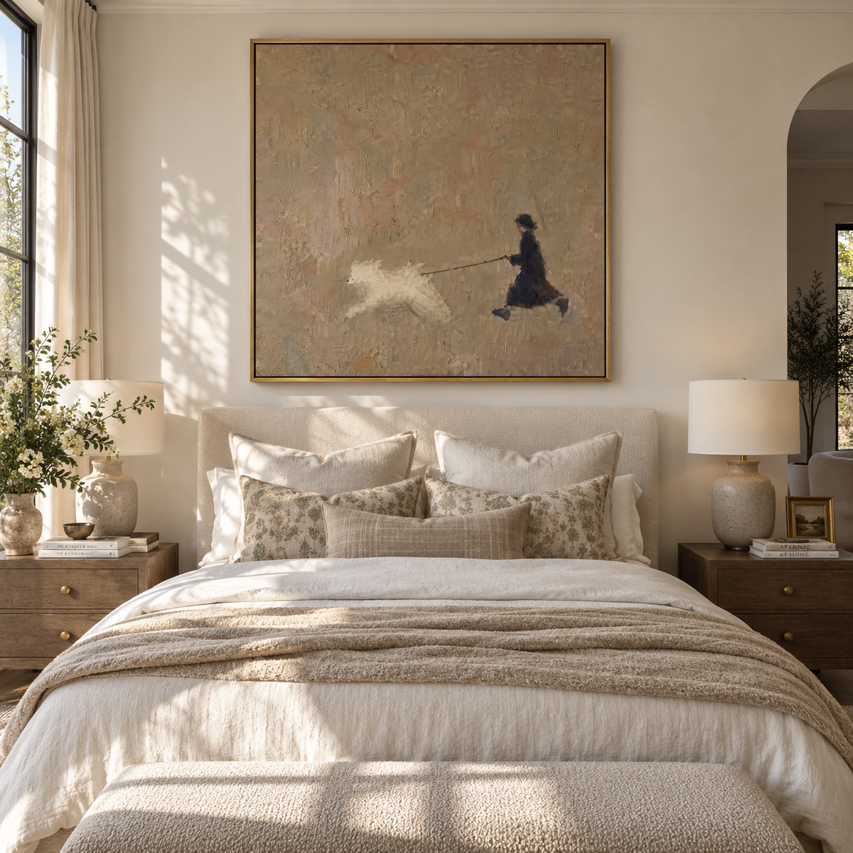 Pale Field Long Leash artwork styled as a warm interior focal point