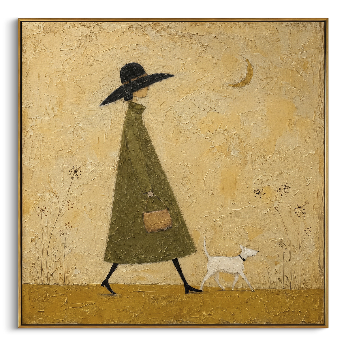 Green Dress Small Companion square painting in a wood frame on a white background