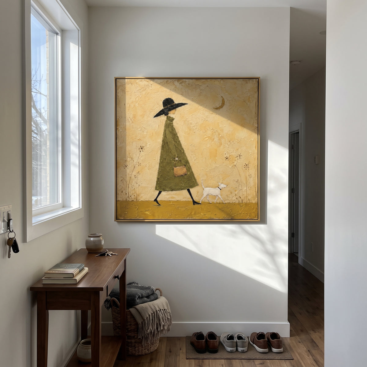 Green Dress Small Companion people and pets wall art in a contemporary room
