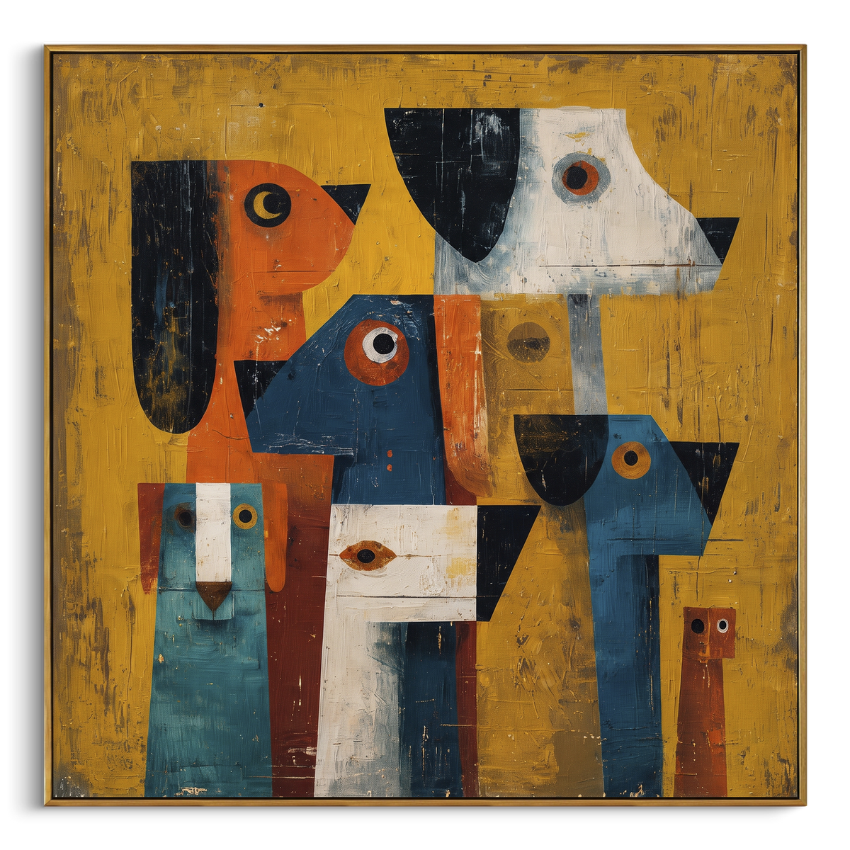 Bright Faces Stand Together square painting in a wood frame on a white background