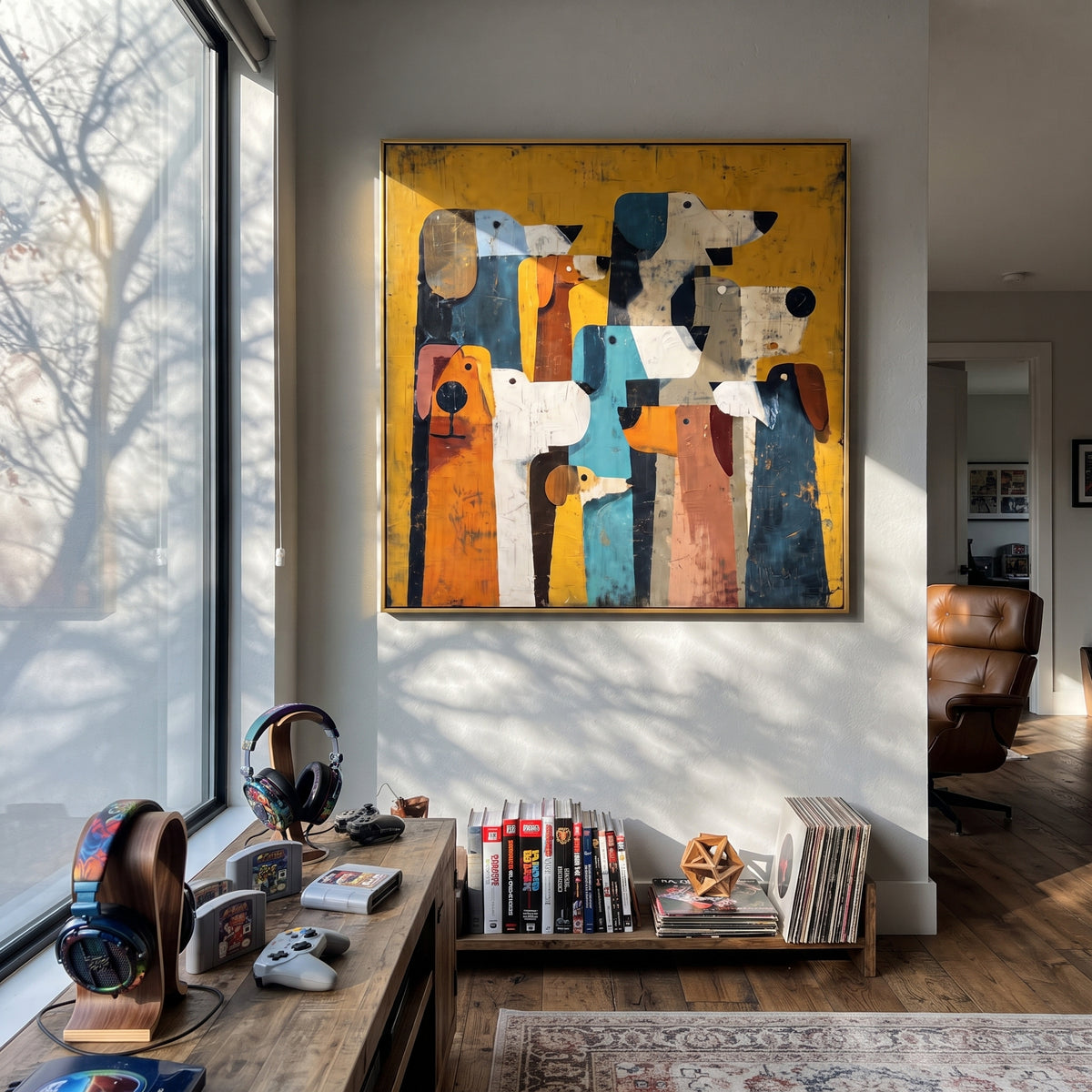 Long Hounds Face Forward artwork styled as a warm interior focal point