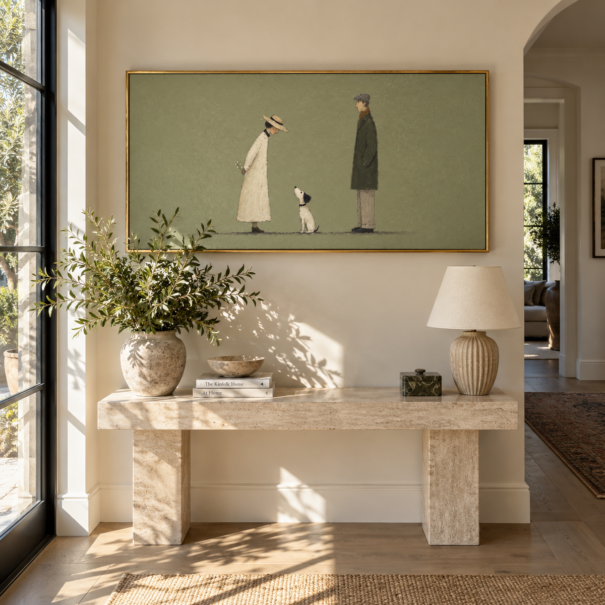 Two Strangers Share Distance artwork styled as a warm interior focal point