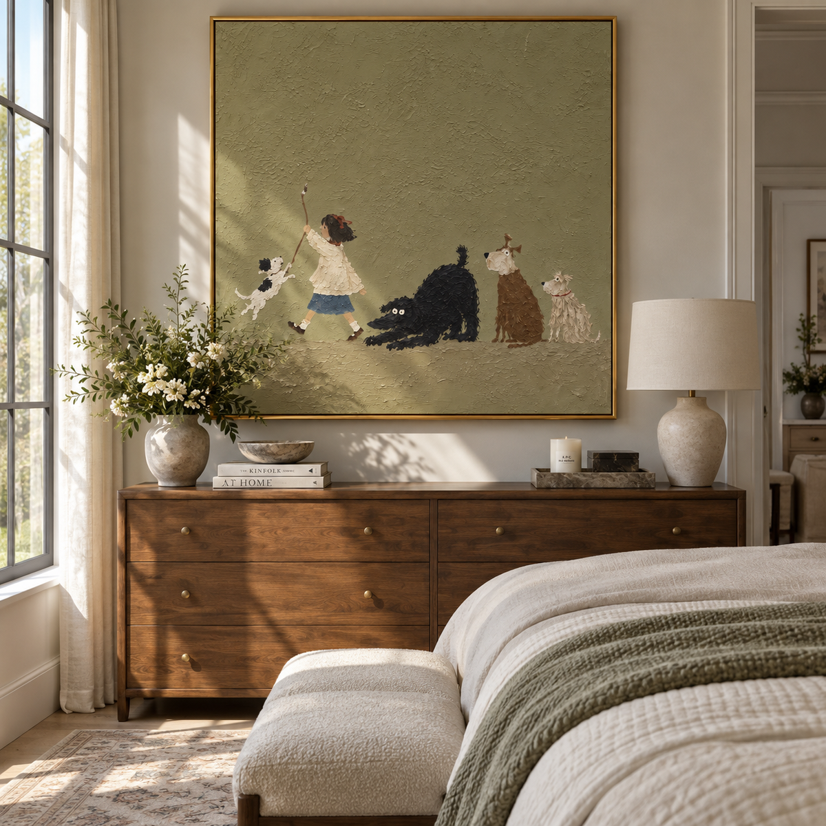 Cats Gather Around Play people and pets wall art in a contemporary room