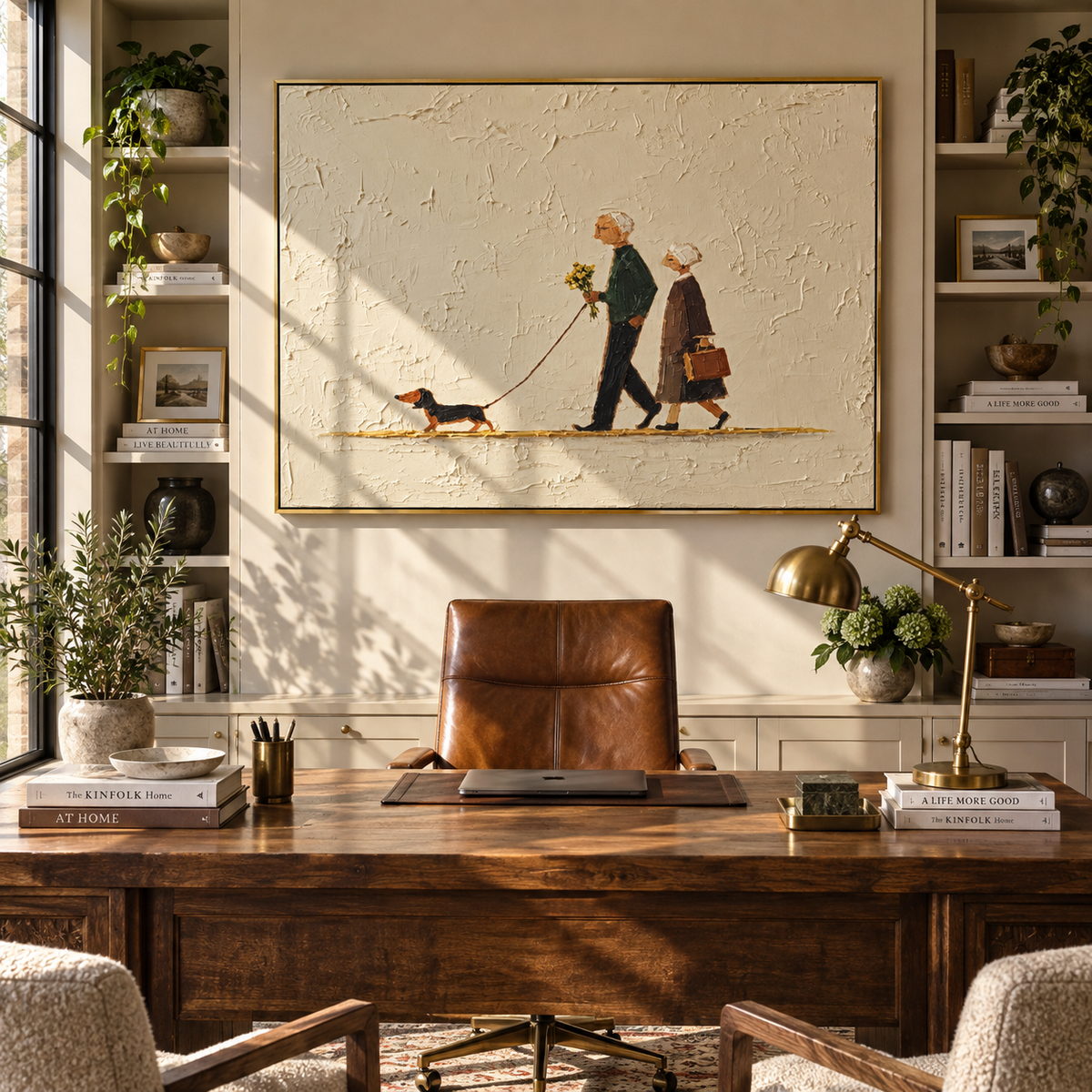 Flowers Follow Old Friends people and pets wall art in a contemporary room
